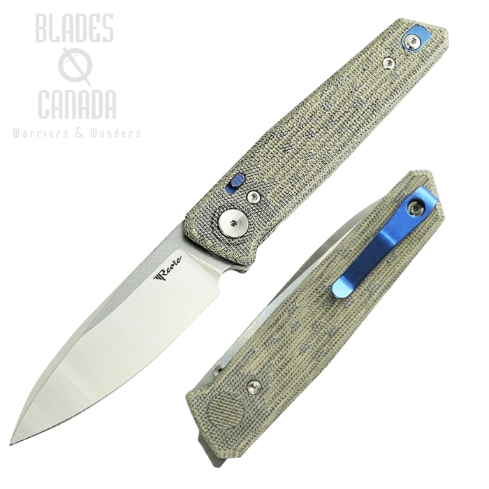 Reate PL-6 Folding Knife, Nitro-V Satin, Canvas Micarta Black & Green, REA184