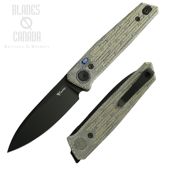 Reate PL-6 Folding Knife, Nitro-V Black PVD, Canvas Micarta Black & Green, REA188