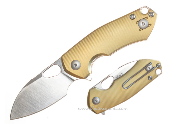 GiantMouse ACE Riv LL Flipper Folding Knife, MagnaCut Satin, Brass, RIV-LL-BRASS
