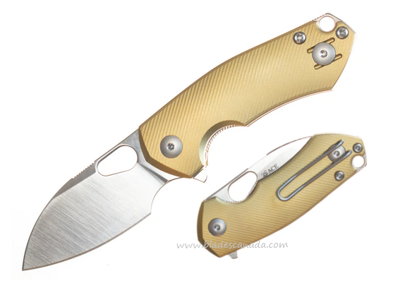 GiantMouse ACE Riv LL Flipper Folding Knife, MagnaCut Satin, Brass