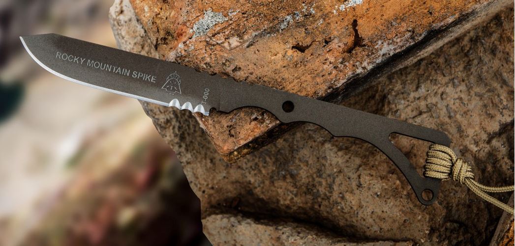 TOPS Rocky Mountain Spike Fixed Blade Knife, 1095 Carbon, Leather Sheath, RMS01