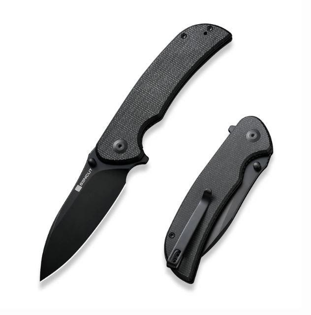 SENCUT Borzam Flipper Folding Knife, Black Blade, Black G-10, S23077-3