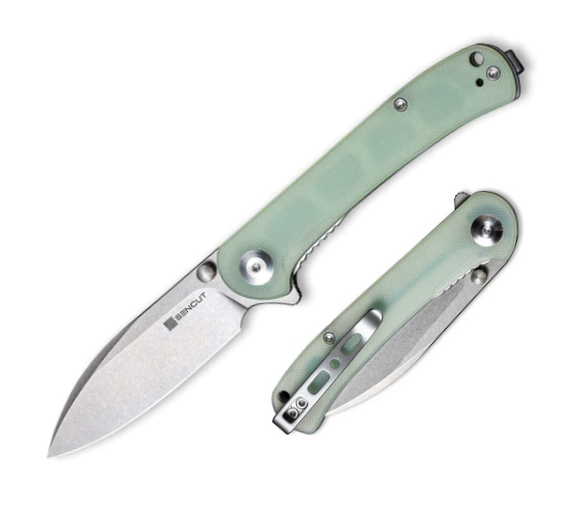 SENCUT Scepter Flipper Folding Knife, Stonewash Blade, G10 Natural, SA03C
