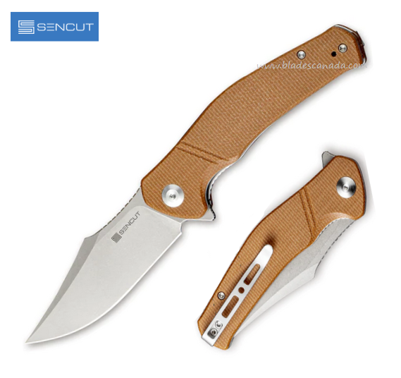 SENCUT Episode Flipper Folding Knife, Stonewash Blade, Micarta Tan, SA04D