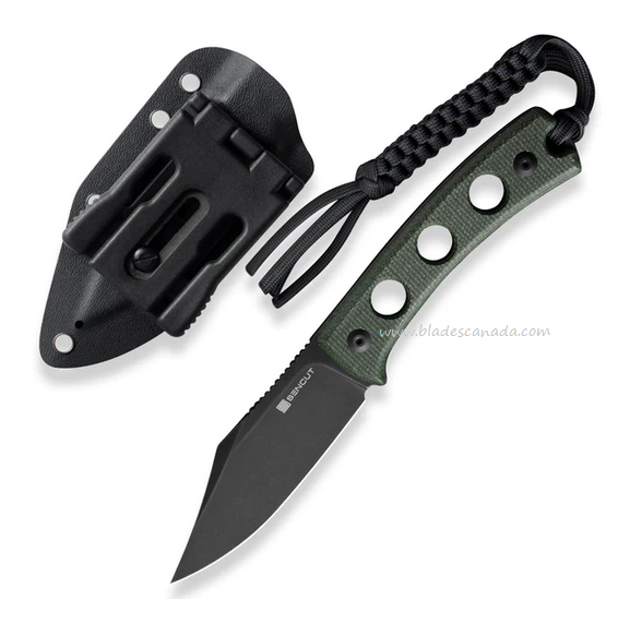 SENCUT Waxahachie Fixed Blade Knife, Micarta Green, Kydex Sheath, SA11C