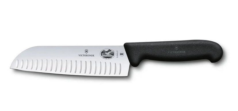 Victorinox Fibrox Santoku Kitchen Knife, Granton 7", 5.2523.17BK