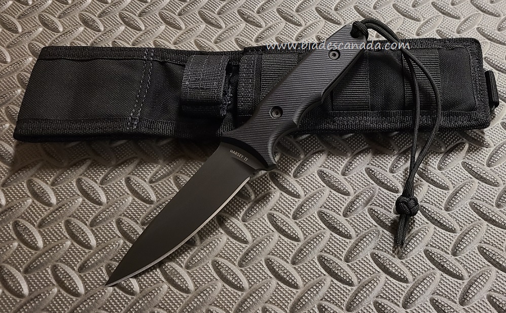 Spartan Blades Harsey Tactical Trout Fixed Blade Knife, S45VN Black, Micarta Black, Nylon Sheath - Click Image to Close