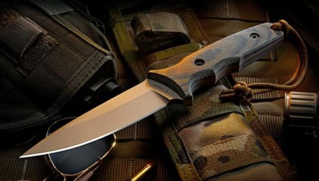 Spartan Blades Harsey Tactical Trout Fixed Blade Knife, S45VN FDE, Camo Micarta, Kydex Sheath