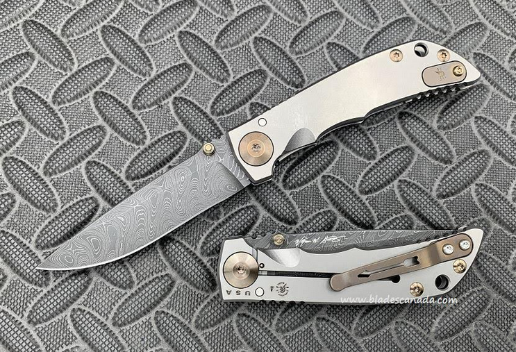 Spartan Blades SF10 Folding Knife, Damascus, Titanium Satin, Bronze Ano Hardware