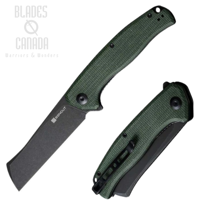 (image for) SENCUT Traxler Flipper Folding Knife, Black SW Blade, Micarta Green, S20057C