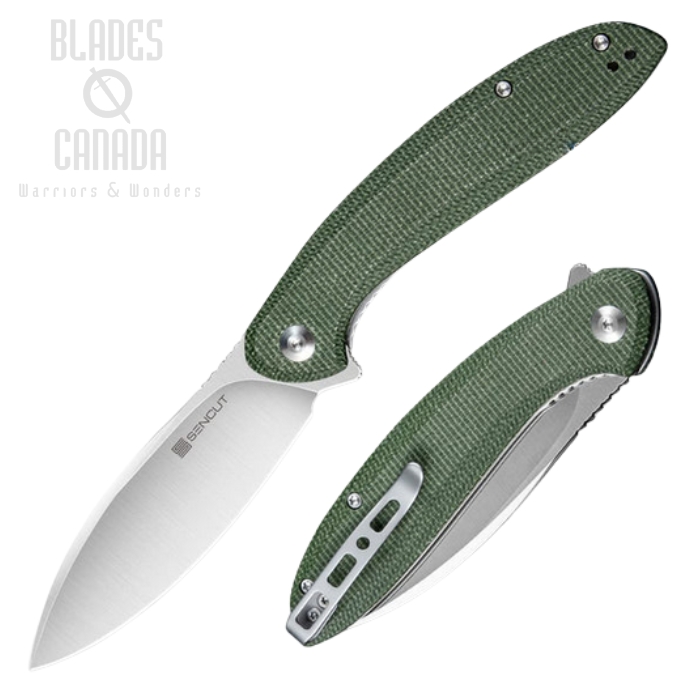 (image for) SENCUT San Angelo Flipper Folding Knife, Satin Blade, Micarta Green, S21003-3