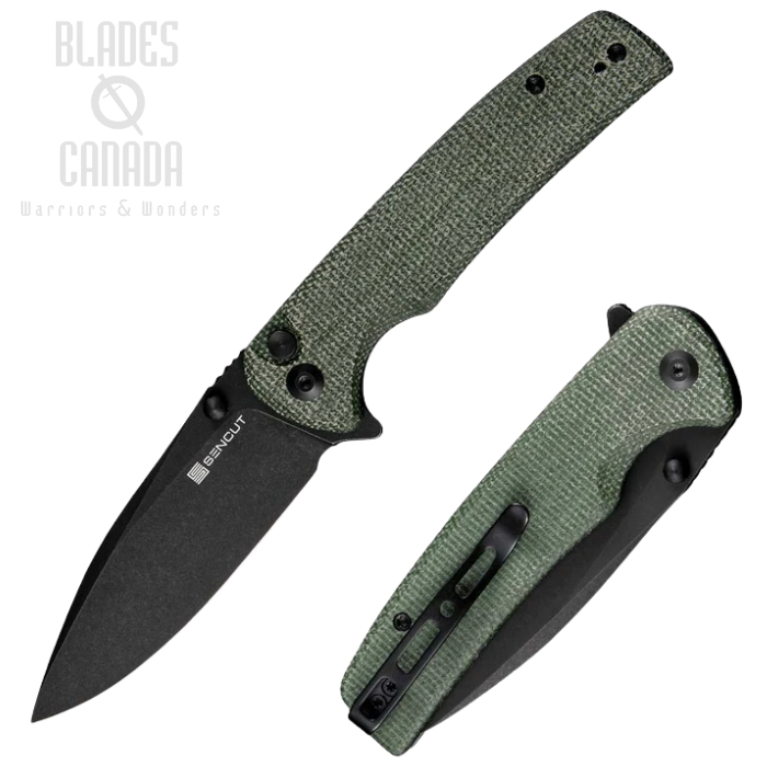 (image for) SENCUT Sachse Flipper Folding Knife, Black SW Blade, Micarta Green, S21007-2