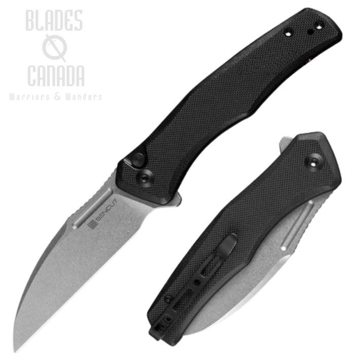 (image for) SENCUT Watauga Flipper Button Lock Knife, D2 SW, G10 Black, S21011-1