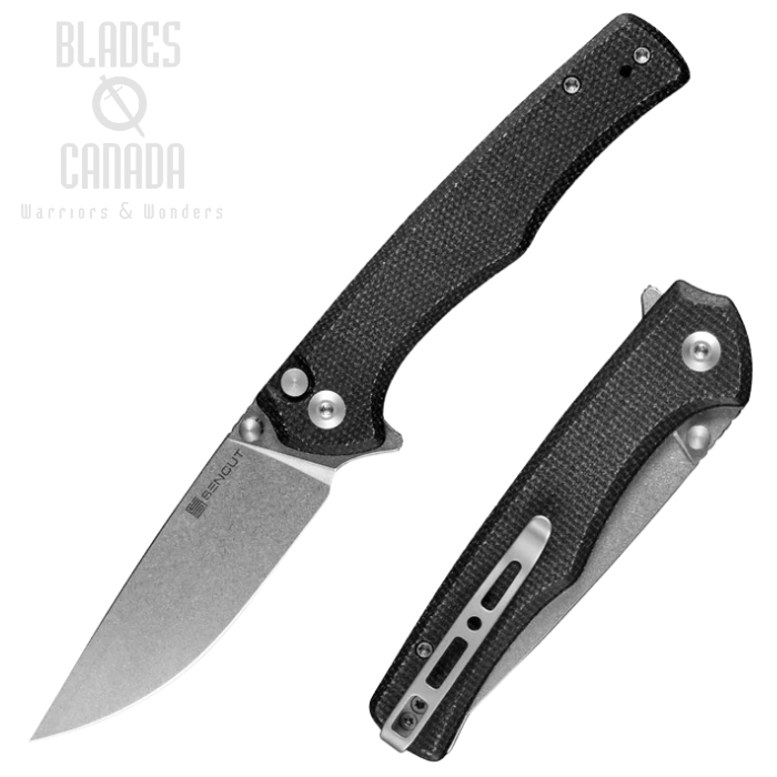 (image for) SENCUT Crowley Flipper Button Lock Knife, D2 SW, Micarta Black, S21012-2