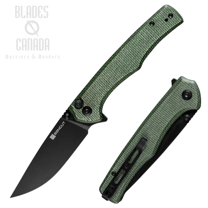 (image for) SENCUT Crowley Flipper Folding Knife, SW D2, Green Micarta, S21012-3