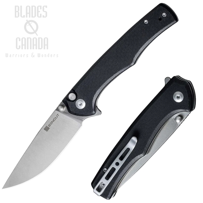 (image for) SENCUT Crowley Flipper Button Lock Knife, D2 Satin, G10 Black, S21012-4