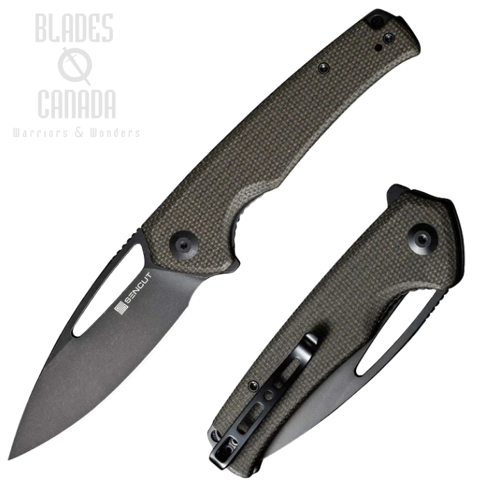 (image for) SENCUT Mims Fliper Folding Knife, Black SW Blade, Micarta Dark Green, S21013-3