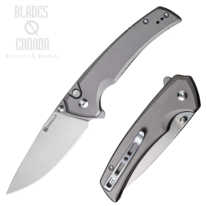 (image for) SENCUT Serene Flipper Button Lock Knife, D2 Satin, Aluminum Gray, S21022B-3