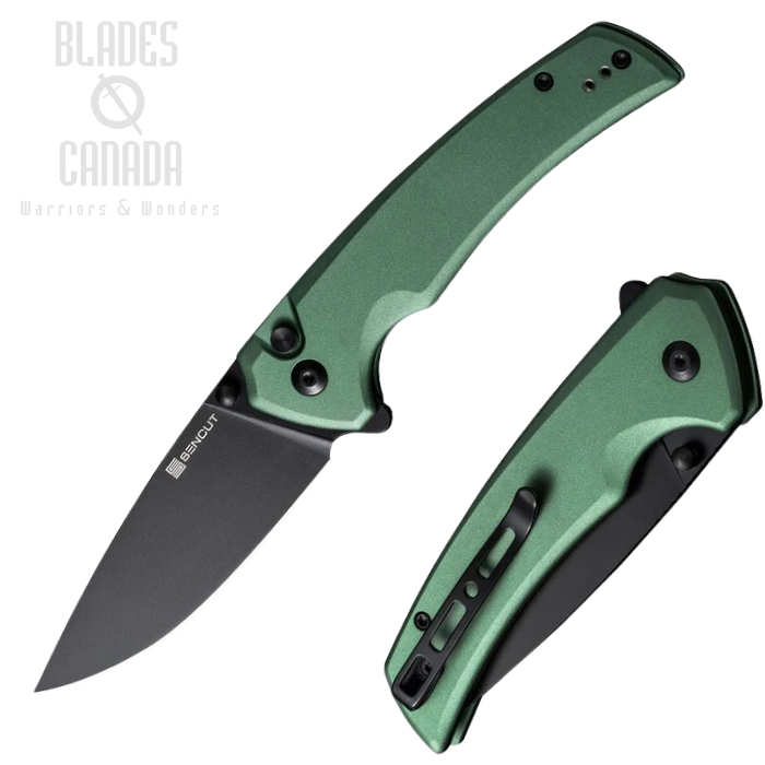 (image for) SENCUT Serene Flipper Button Lock Knife, D2 Black, Aluminum Green, S21022B-5