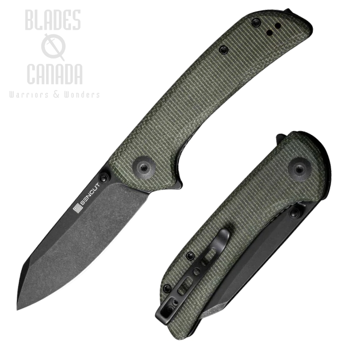 (image for) SENCUT Fritch Flipper Folding Knife, Black SW, Micarta Dark Green, S22014-1