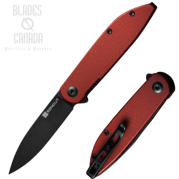 (image for) SENCUT Bocll II Flipper Folding Knife, D2 Black SW, G10 Burgundy, S22019-3