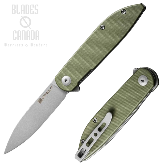 (image for) SENCUT Bocll II Flipper Folding Knife, D2 Satin, G10 OD Green, S22019-4