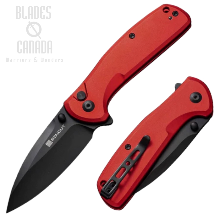(image for) SENCUT ArcBlast Flipper Button Lock Knife, Black Blade, Aluminum Red, S22043B-4