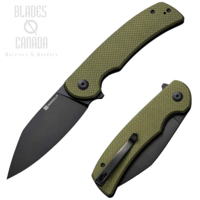(image for) SENCUT Omniform Flipper Folding Knife, Black Blade, G10 OD Green, S23064-1