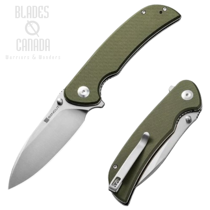 (image for) SENCUT Borzam Flipper Folding Knife, Satin Blade, OD Green G-10, S23077-1
