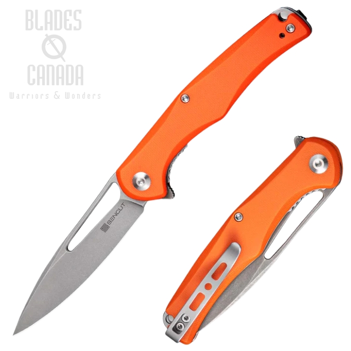 (image for) SENCUT Citius Flipper Folding Knife, Stonewash Blade, G10 Orange, SA01C