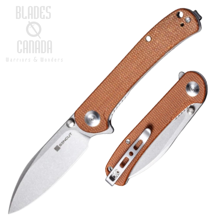 (image for) SENCUT Scepter Flipper Folding Knife, Stonewash Blade, Micarta Brown, SA03D