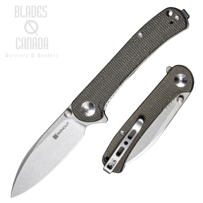 SENCUT Scepter Flipper Folding Knife, Stonewash Blade, Micarta Green, SA03F (image for) SENCUT Scepter Flipper Folding Knife, Stonewash Blade, Micarta Green, SA03F