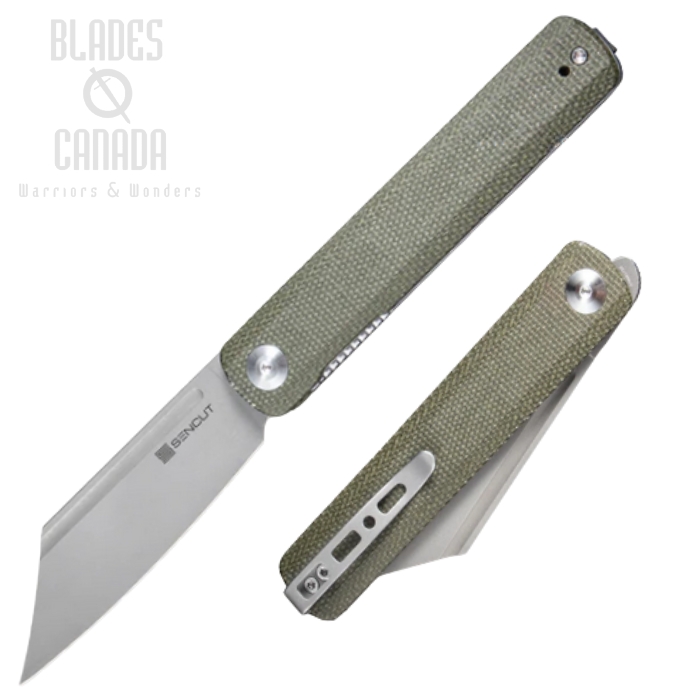 (image for) SENCUT Bronte Flipper Folding Knife, Grey SW Blade, Micarta Green, SA08B