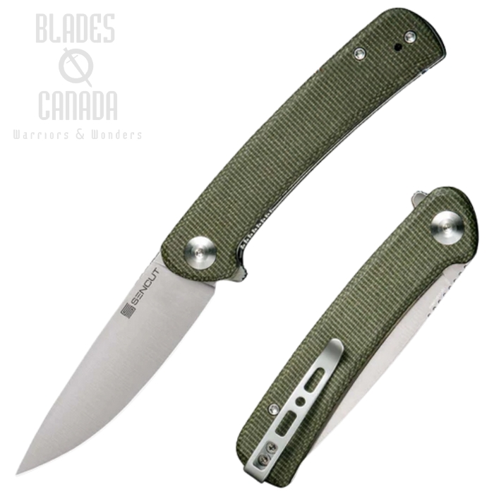 (image for) SENCUT Neches Flipper Folding Knife, Satin Blade, Micarta Green, SA09C