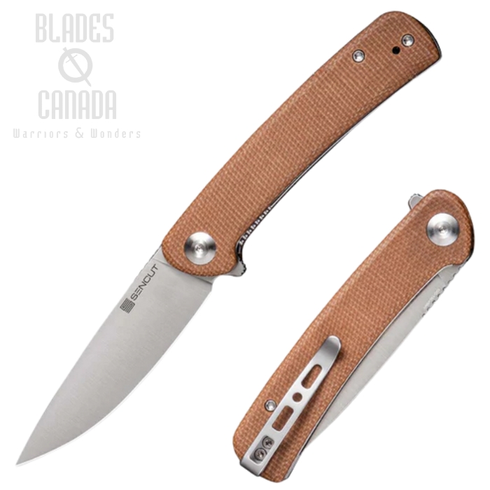 (image for) SENCUT Neches Flipper Folding Knife, Satin Blade, Micarta Brown, SA09D