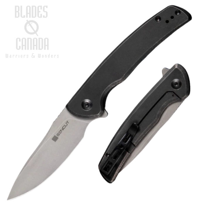 (image for) SENCUT Tynan Flipper Framelock Knife, Stonewash Dark Grey Handle, SA10A