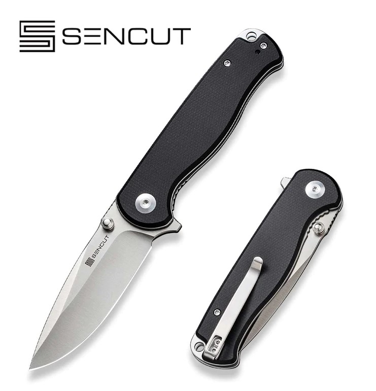 SENCUT Errant Flipper Folding Knife, Satin Blade, Black Canvas Micarta, S23054B-3