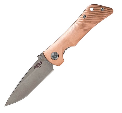 Southern Grind Spider Monkey Folding Knife, S35VN Satin Drop Point, Copper - Click Image to Close