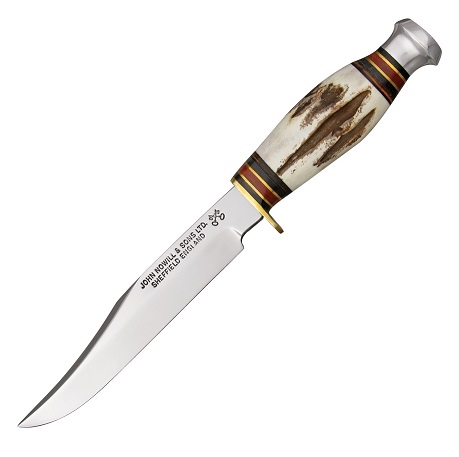 Sheffield Stag Bowie Fixed Blade Knife, Leather Sheath, SHE001