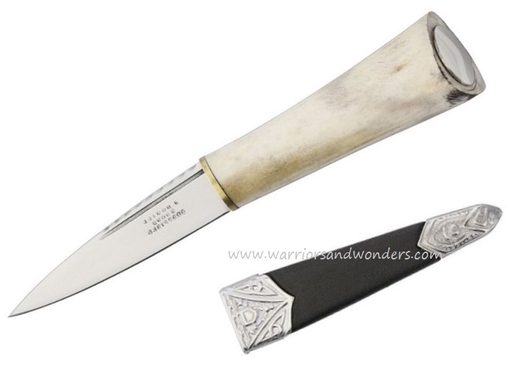 Sheffield Sgian Dubh Fixed Blade Knife, Stag Smooth Bone, Decorative Sheath, SHE018