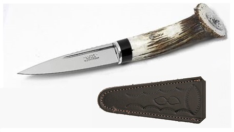 Sheffield Sgian Dubh Fixed Blade Knife, Stag Horn Crown, Leather Sheath, SHE021 - Click Image to Close