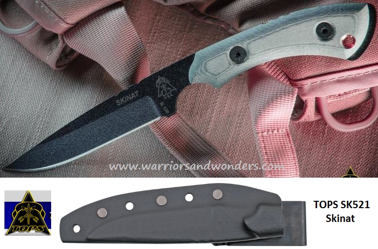 TOPS Skinat Fixed Blade Knife, 1095 Carbon, Kydex Sheath, SK521 - Click Image to Close