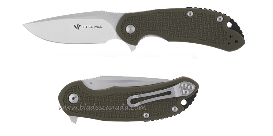 Steel Will Mini Cutjack Flipper Folding Knife, D2 Steel, FRN OD Green, C22M-1OD