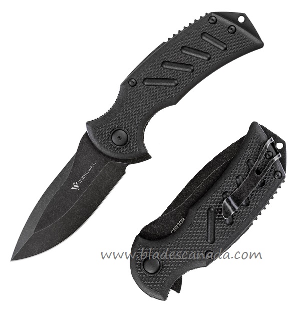 Steel Will Censor Flipper Folding Knife, D2 Black, FRN Black, F13-A1B - Click Image to Close