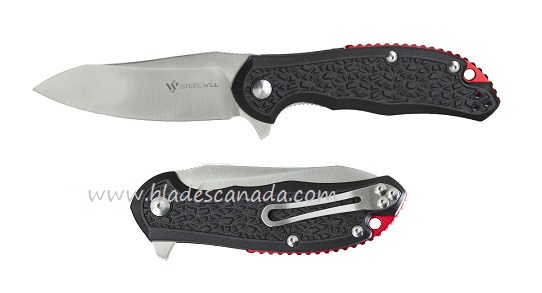 Steel Will Modus Flipper Folding Knife, D2 Steel, FRN Black/Red, F25-14 - Click Image to Close