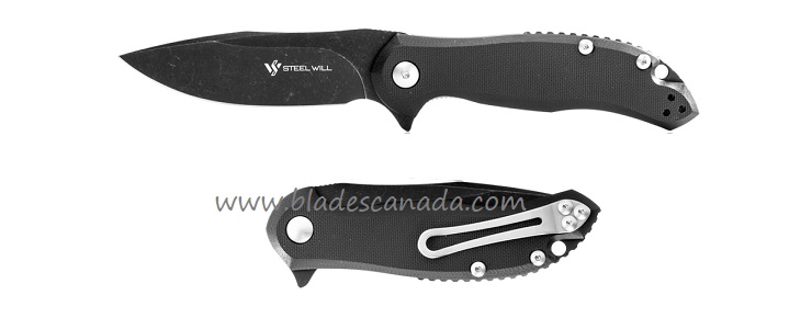 Steel Will Lanner Flipper Folding Knife, D2 Black, G10 Black, F35M-09 - Click Image to Close