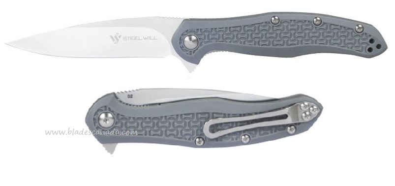 Steel Will Intrigue Flipper Folding Knife, D2 Satin, FRN Grey, F45-14 - Click Image to Close