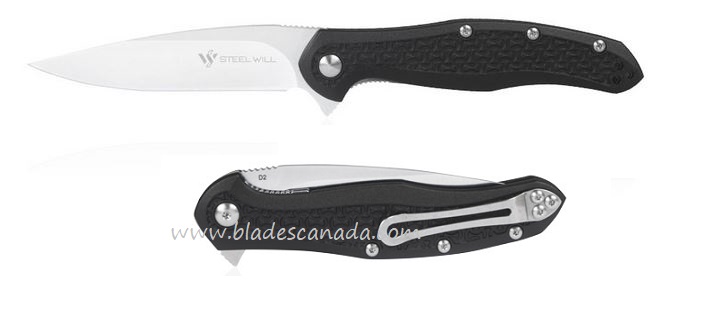 Steel Will Mini Intrigue Flipper Folding Knife, D2 Satin, FRN Black, F45M-11 - Click Image to Close