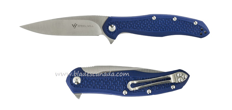 Steel Will Mini Intrigue Flipper Folding Knife, D2 Satin, FRN Blue, F45M-17