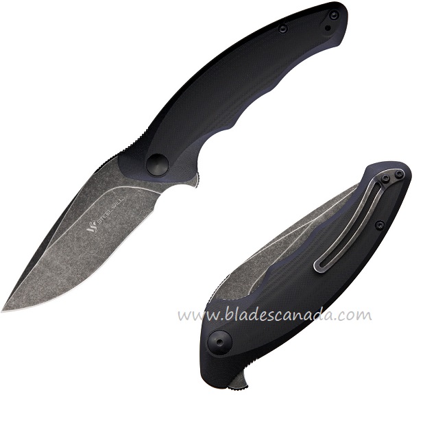 Steel Will Avior Flipper Folding Knife, D2 Black SW, G10 Black, F62-08